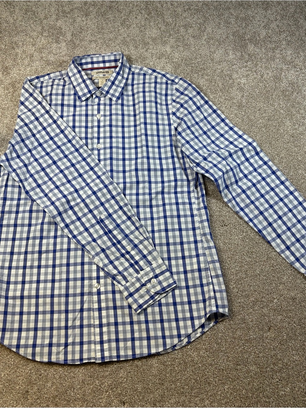 Goodthreads Blue and White Check Cotton Button-Down Shirt
